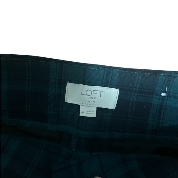 LOFT Marisa Plaid Pants 4P Petite Green Blue Tartan Ankle Career Preppy - Picture 4 of 8